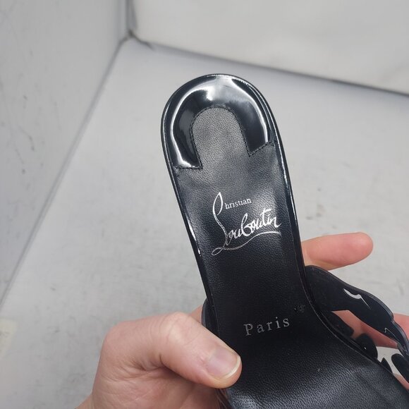 Christian Louboutin Black PVC Apostropha Mule Petunia Slide Heel Sandal - Picture 5 of 11